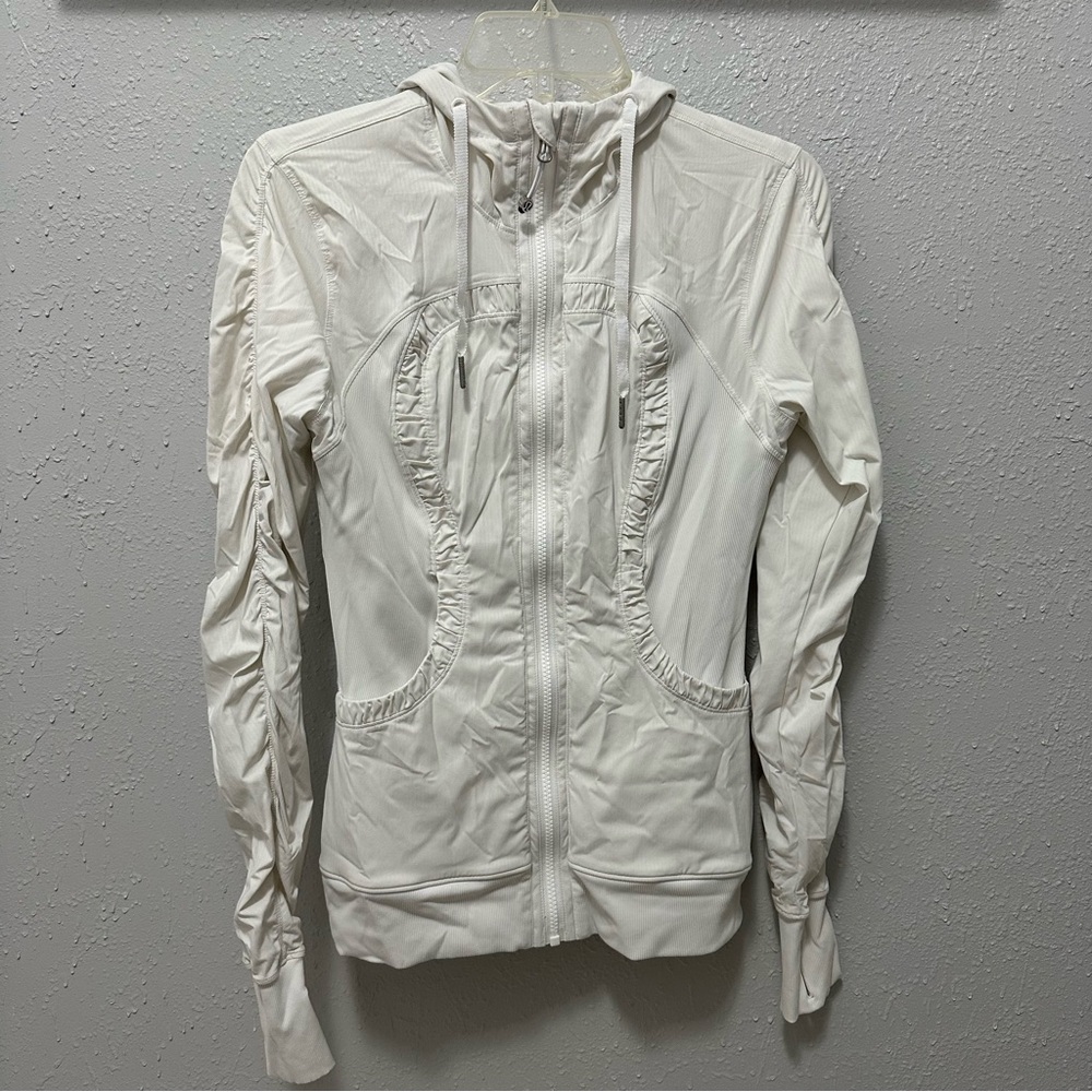 Lululemon reversible white rushed hooded zip jacket Size 6